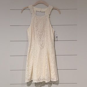 Jodi Kristopher Cream Embroidered and Lace High Neck Dress Size 1